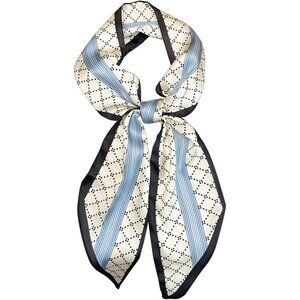 Women's Blue White Check Fashion Oblique Angle Silk Neck Scarf Printed Scarves